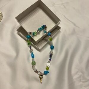 Blue and Green Bohemian Beaded Necklace with Pendant